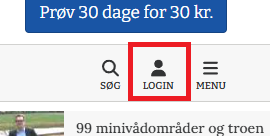 Login knap i header